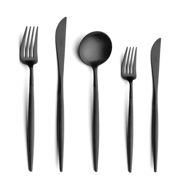Goa All Black 5-Piece Cutlery Set in Steel and Black Resin by Cutipol