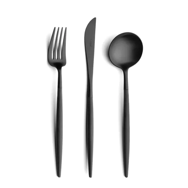 Goa All Black 18-Piece Stainless Steel and Black Resin Cutlery Set by Cutipol (6 place settings)