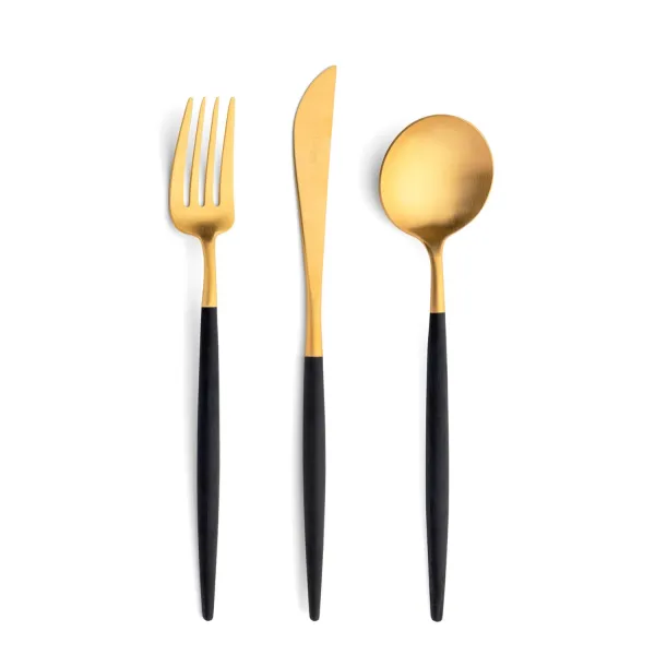 Goa Gold 18-Piece Gold-Plated Steel and Black Resin Cutlery Set by Cutipol (6 place settings)
