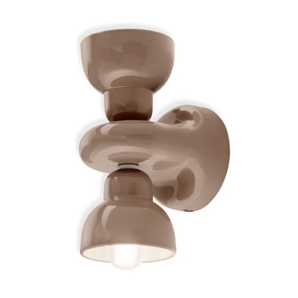 Mocha-colored wall sconce with 2 lights Berimbau by Ferroluce