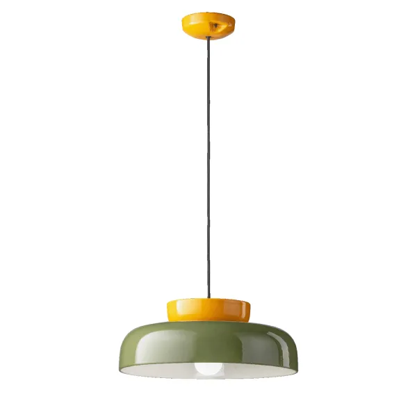 Yellow and green Maracana ceramic pendant lamp by Ferroluce