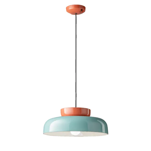 Orange and light blue Maracana ceramic pendant lamp by Ferroluce