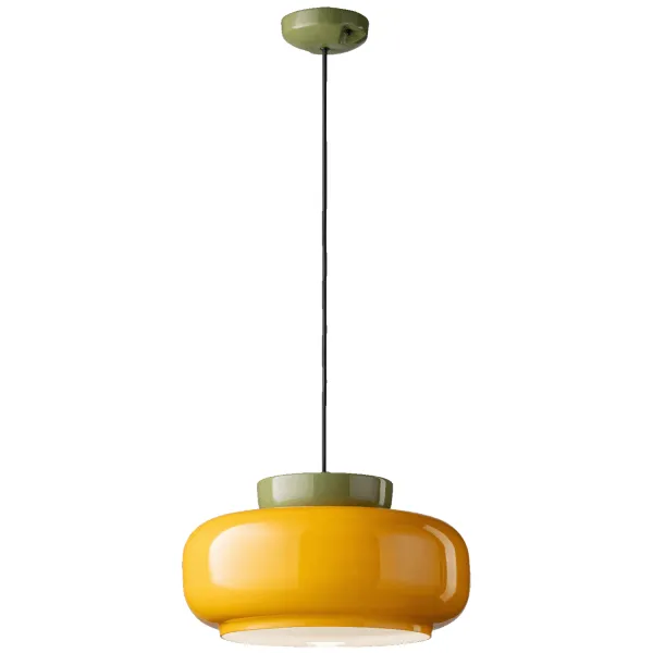 Green and yellow Maracana ceramic pendant lamp by Ferroluce