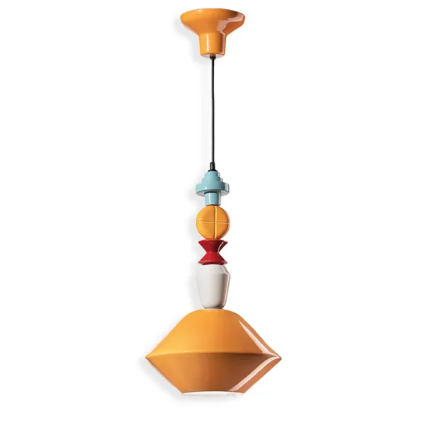 Lampada a sospensione colorata gialla in ceramica Lariat di Ferroluce