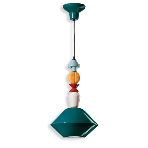 Lampada a sospensione colorata verde in ceramica Lariat di Ferroluce