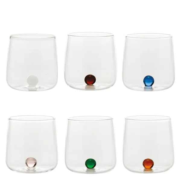 Bilia Tumbler with Assorted Colored Marbles, Set of 6 Glasses by Zafferano