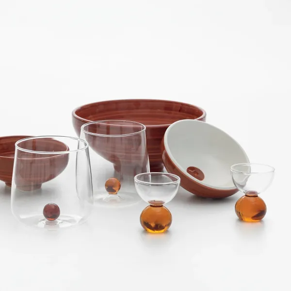 Egg cup or shot ball with amber sphere by Zafferano