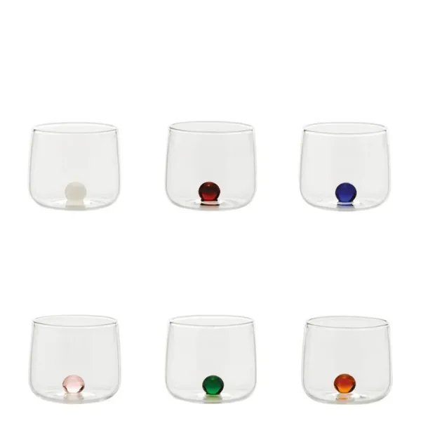 Bilia Tumbler Junior set of 6 glasses with assorted spheres by Zafferano