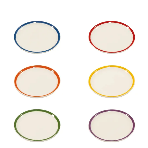 Lido Rim small plates with assorted colored rims, set of 6 by Zafferano