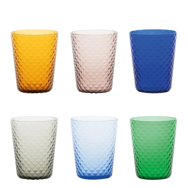 Isolano Tumbler Assorted Colors Set of 6 Glasses by Zafferano