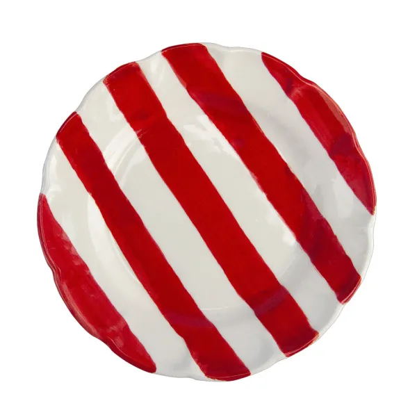 Set of 6 29cm Red-Striped Ceramic Dinner Plates "DolceVita Nastro" by Arcucci