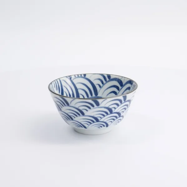 Natsu Nami Rice Bowl 12x6.4cm 300ml set da 6 ciotole in porcellana blu bianca