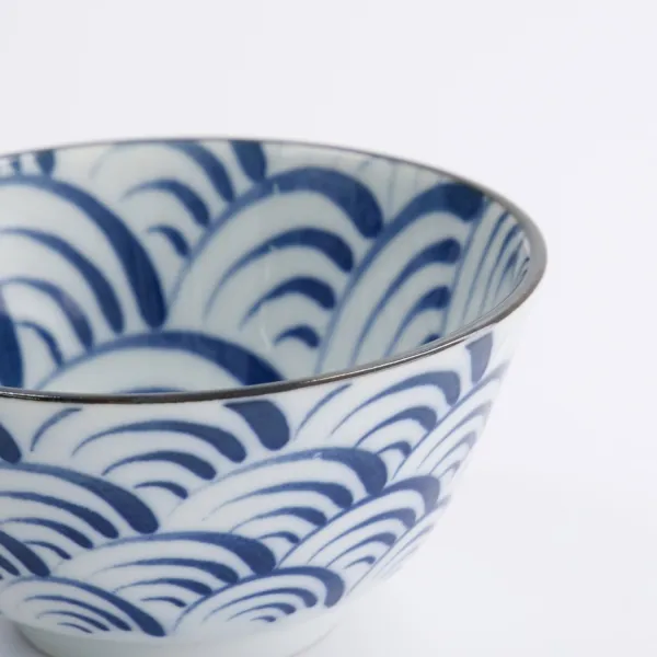 Natsu Nami Rice Bowl 12x6.4cm 300ml set da 6 ciotole in porcellana blu bianca