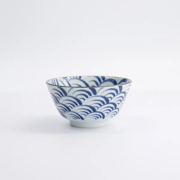 Natsu Nami Rice Bowl 12x6.4cm 300ml set da 6 ciotole in porcellana blu bianca