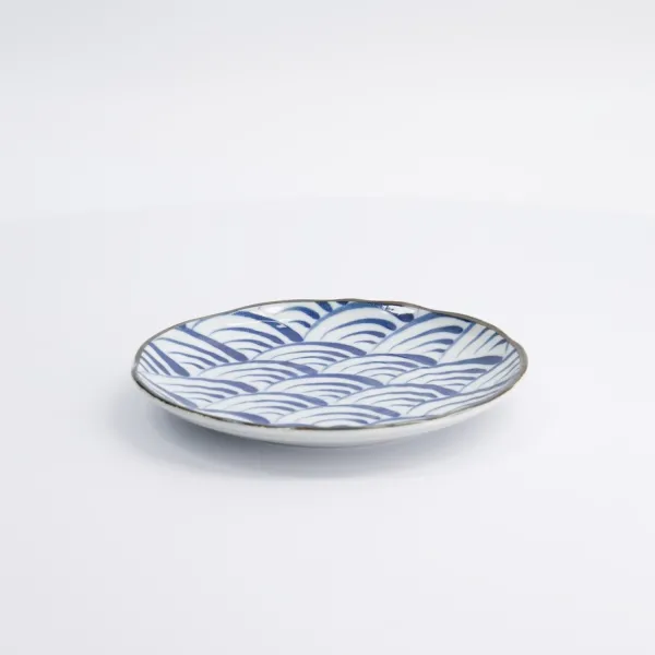 Natsu Nami Plate 16.5x2cm, set of 12 blue and white porcelain plates