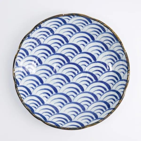 Natsu Nami Plate 22x4cm set da 6 piatti tondi in porcellana blu bianca