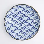 Natsu Nami Plate 22x4cm Set of 6 Round Blue and White Porcelain Plates