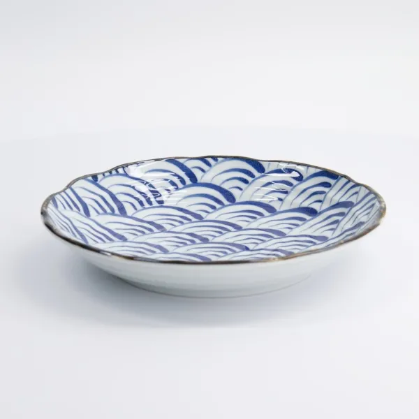 Natsu Nami Plate 22x4cm Set of 6 Round Blue and White Porcelain Plates