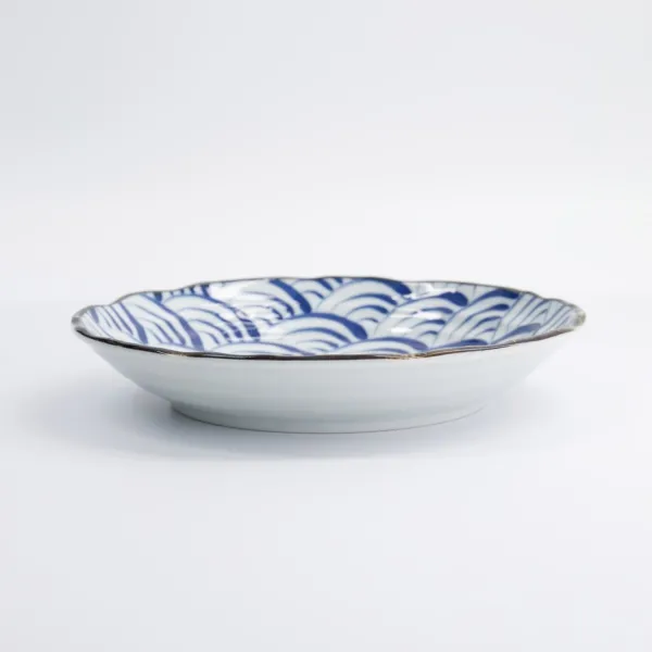 Natsu Nami Plate 22x4cm Set of 6 Round Blue and White Porcelain Plates