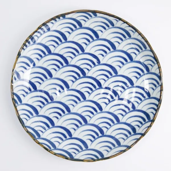 Natsu Nami Plate 24.7x3cm set da 6 piatti tondi in porcellana blu bianca