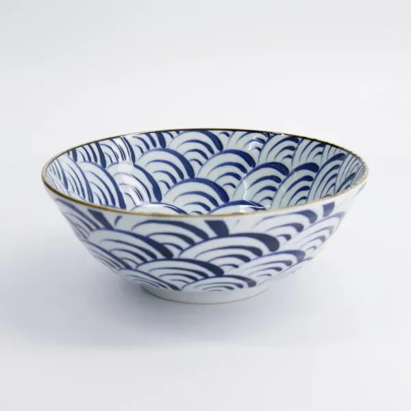 Natsu Nami Ramen Bowl 21x7.8cm 1000ml set 3 ciotole in porcellana blu e bianca