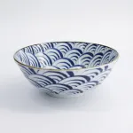 Natsu Nami Ramen Bowl 21x7.8cm 1000ml set 3 ciotole in porcellana blu e bianca