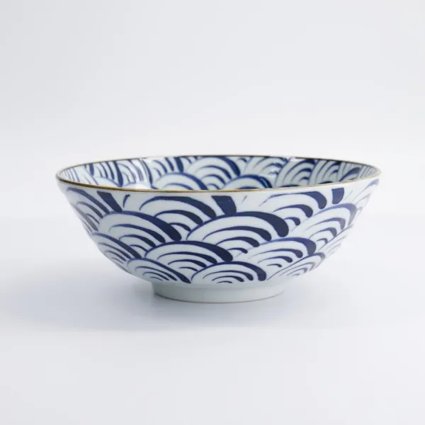 Natsu Nami Ramen Bowl 21x7.8cm 1000ml set 3 ciotole in porcellana blu e bianca