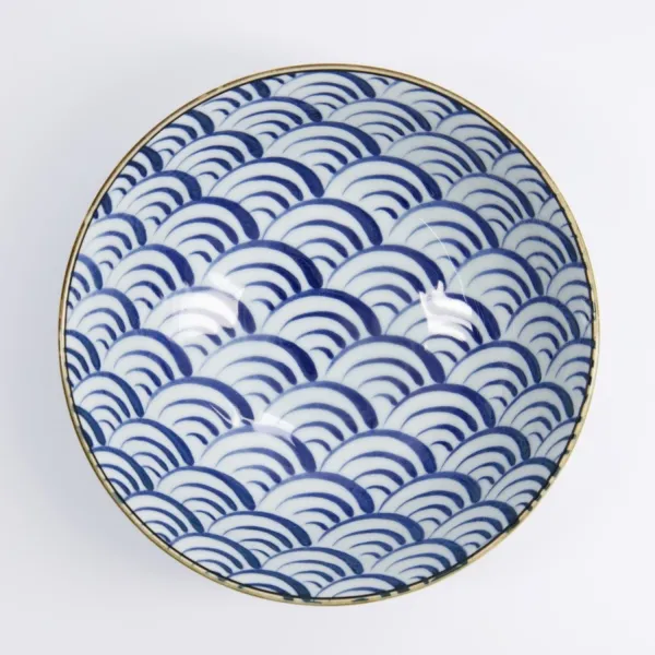 Natsu Nami Ramen Bowl 21x7.8cm 1000ml set 3 ciotole in porcellana blu e bianca
