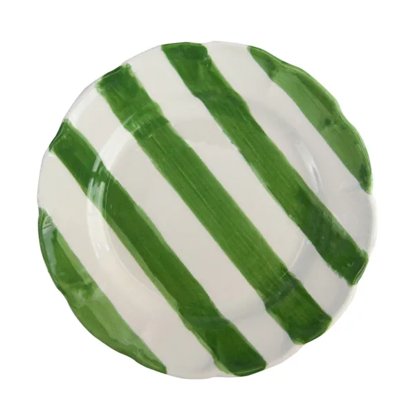 Set of 6 29cm Green Striped Ceramic Dinner Plates "DolceVita Nastro" by Arcucci