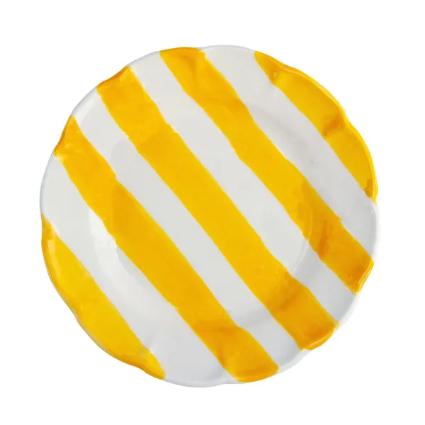 Set of 6 29cm Yellow Striped Ceramic Dinner Plates "DolceVita Nastro" by Arcucci