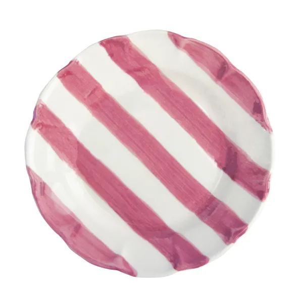 Set of 6 29cm Pink Striped Ceramic Dinner Plates "DolceVita Nastro" by Arcucci