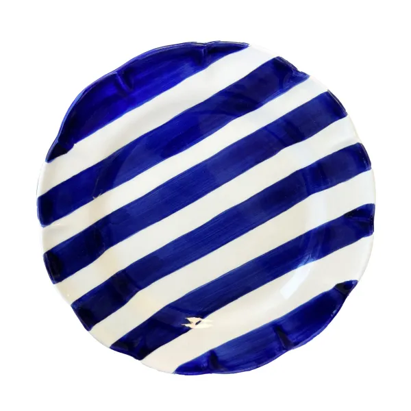 Set of 6 29cm Blue Striped Ceramic Dinner Plates "DolceVita Nastro" by Arcucci