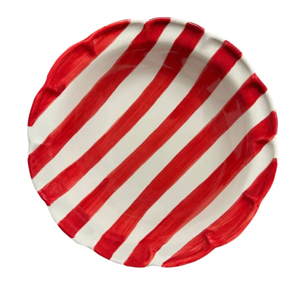 Set of 6 24cm Red-Striped Ceramic Soup Plates "DolceVita Nastro" by Arcucci