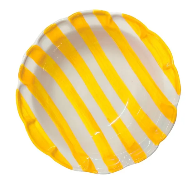 Set of 6 24cm Yellow Striped Ceramic Soup Plates, DolceVita Nastro by Arcucci