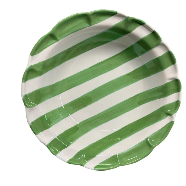 Set of 6 24cm Green Striped Ceramic Soup Plates, DolceVita Nastro by Arcucci