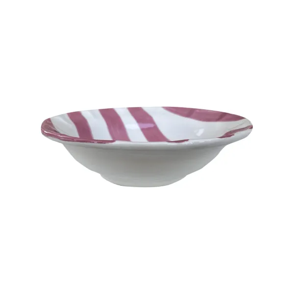 Set of 6 24cm Pink Striped Ceramic Soup Plates "DolceVita Nastro" by Arcucci