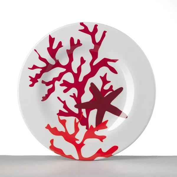 Set of 6 23cm Red Coral melamine fruit plates by Mario Luca Giusti