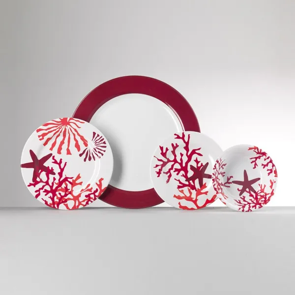 Set of 6 23cm Red Coral melamine fruit plates by Mario Luca Giusti