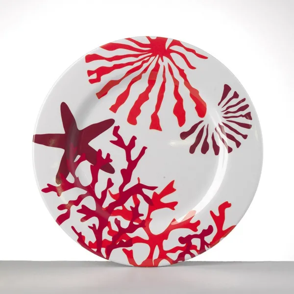 Set of 6 27cm Red Coral melamine dinner plates by Mario Luca Giusti