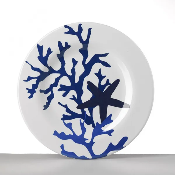 Set of 6 23cm blue coral melamine fruit plates by Mario Luca Giusti