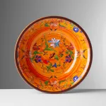 Set of 6 patterned 19cm deep melamine plates in orange by Pancale, available at Mario Luca Giusti