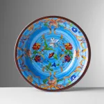 Set of 6 patterned 19cm deep melamine plates in turquoise by Pancale, from Mario Luca Giusti