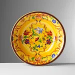 Set of 6 patterned 19cm deep melamine plates in yellow ‘Pancale’ by Mario Luca Giusti