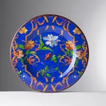 Set of 6 ‘Fruit Fantasy’ 23cm melamine dinner plates in blue by Pancale, from Mario Luca Giusti