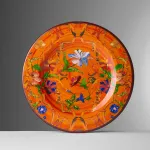 Set of 6 23cm ‘Fantasia’ fruit-patterned melamine dinner plates in orange by Mario Luca Giusti