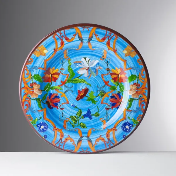 Set of 6 23cm ‘Fantasia’ fruit plates in turquoise Pancale melamine by Mario Luca Giusti