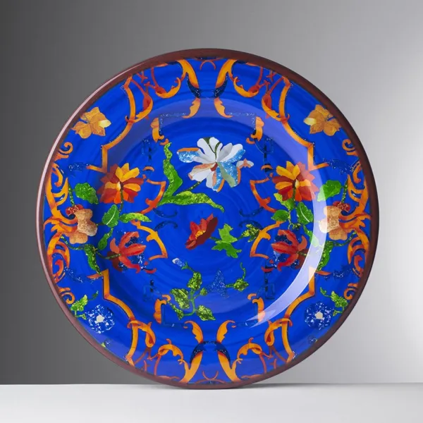 Set of 6 27cm patterned melamine dinner plates in blue by Mario Luca Giusti