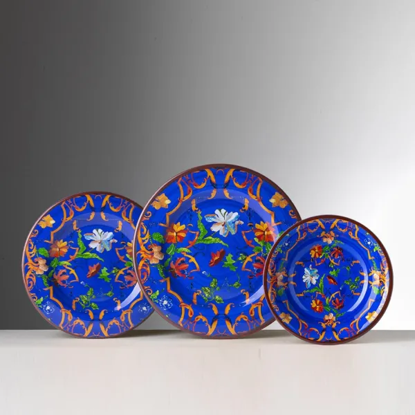 Set of 6 27cm patterned melamine dinner plates in blue by Mario Luca Giusti