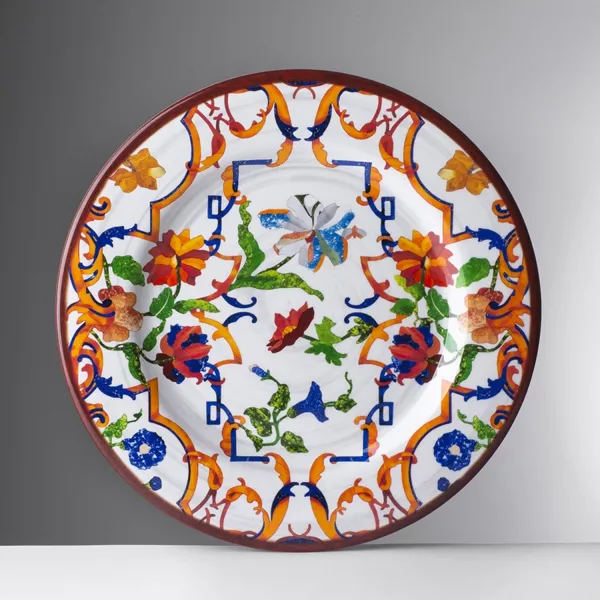 Set of 6 27cm patterned white Pancale melamine dinner plates by Mario Luca Giusti