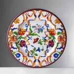 Set of 6 27cm patterned white Pancale melamine dinner plates by Mario Luca Giusti